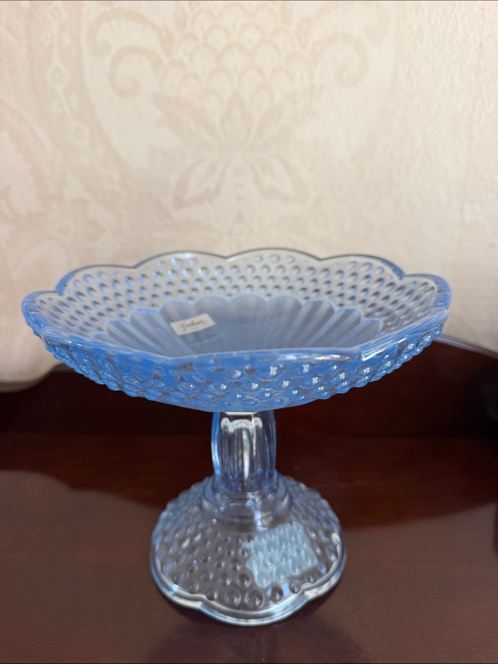 Gorham Blue Hobnail Glass Compote